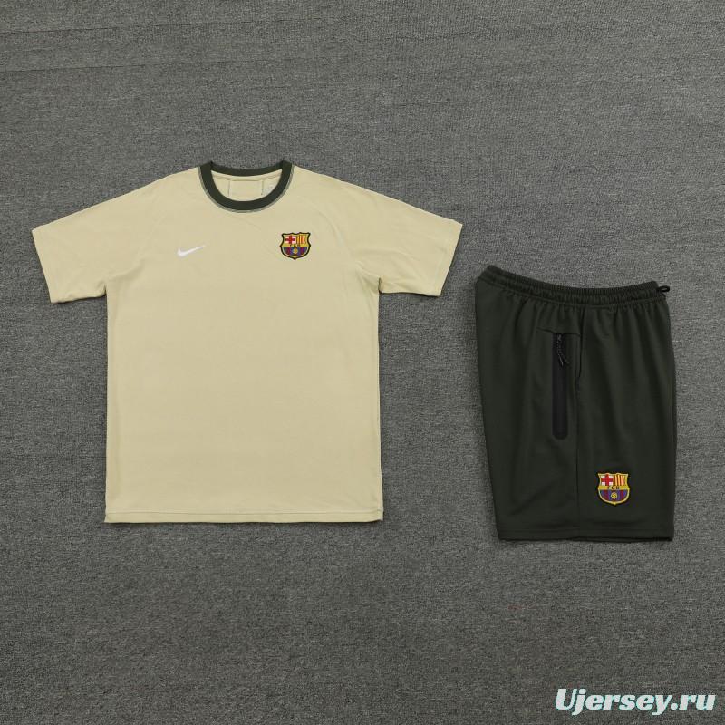 23/24 Barcelona Beige Cotton Short Sleeve Jersey+Shorts