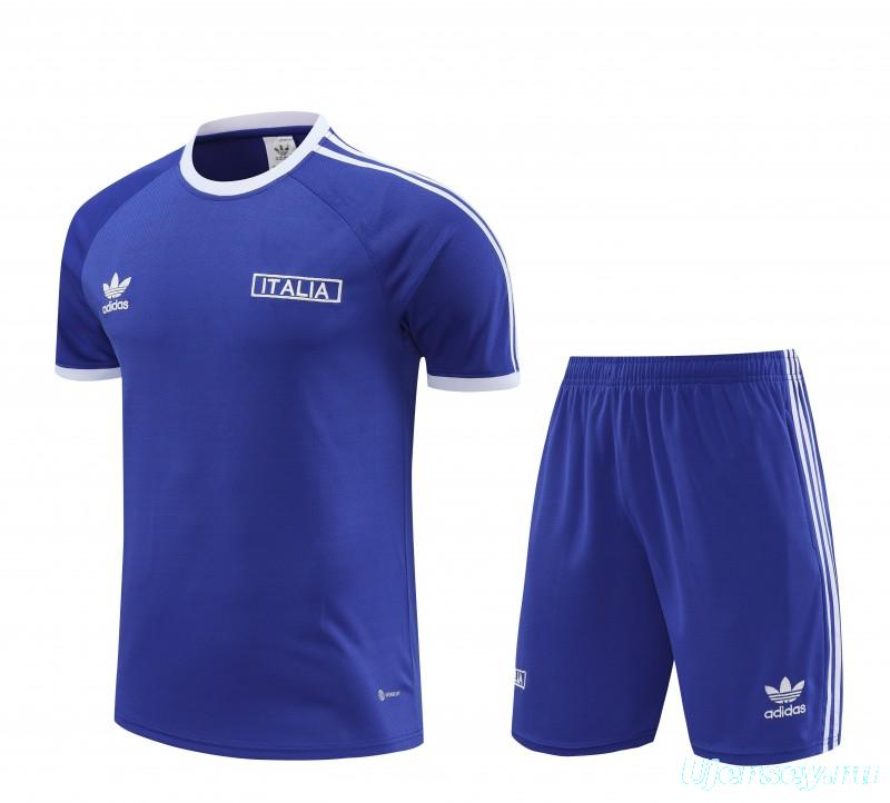 2024 Italy Blue Cotton Short Sleeve Jersey+Shorts