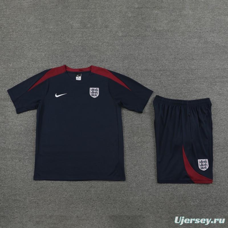 2024 England Navy Cotton Short Sleeve Jersey+Shorts