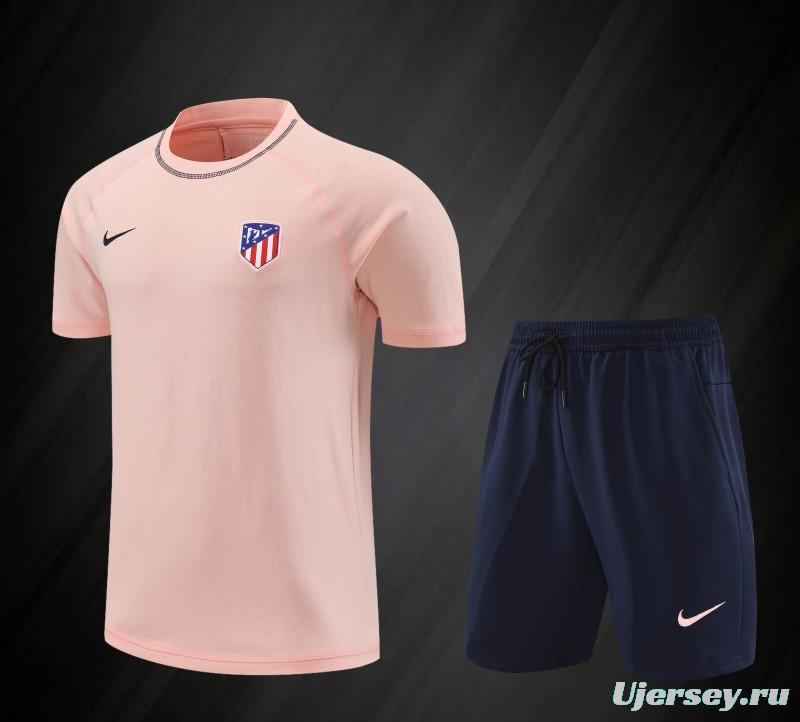 23/24 Atletico Madrid Pink Cotton Short Sleeve Jersey+Shorts