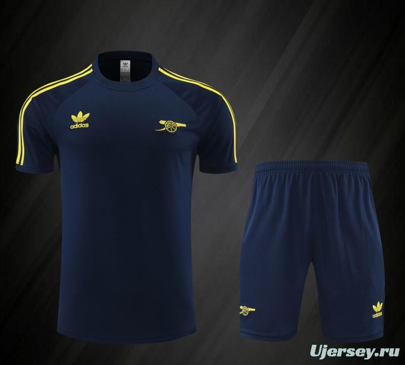 23/24 Arsenal Navy/Yellow Cotton Short Sleeve Jersey+Shorts