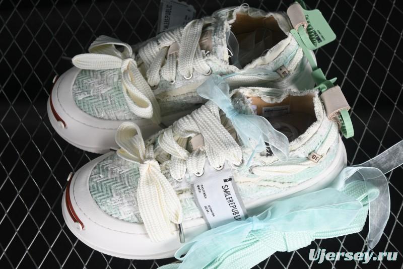 SMILEREPUBLIC Mint Manbo Light Blue Checkered Open Smile Platform Canvas Shoes - G.D4