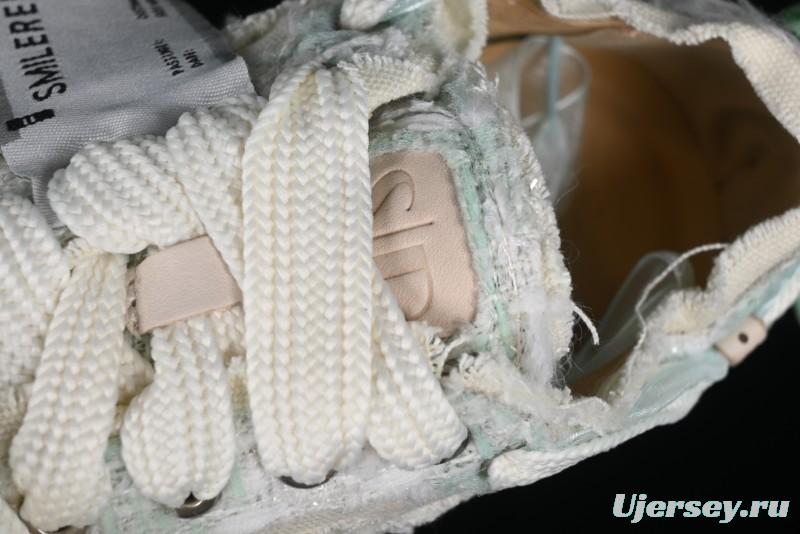 SMILEREPUBLIC Mint Manbo Light Blue Checkered Open Smile Platform Canvas Shoes - G.D4