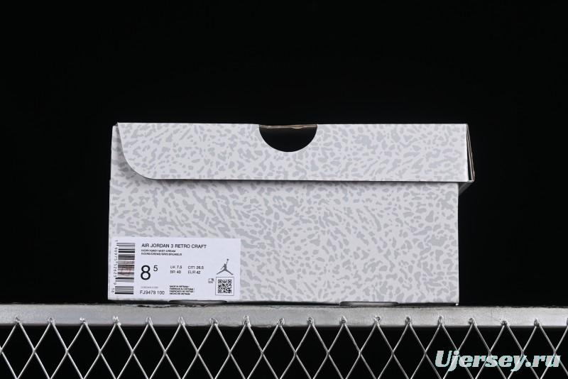 Air Jordan 3 "Craft Ivory" Ivory Full First Layer 