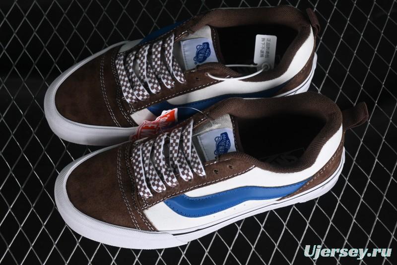 Vans Classics Knu Skool White Blue Brown Colorblock Chunky Tongue Skate Shoes - VN0009QCDMV