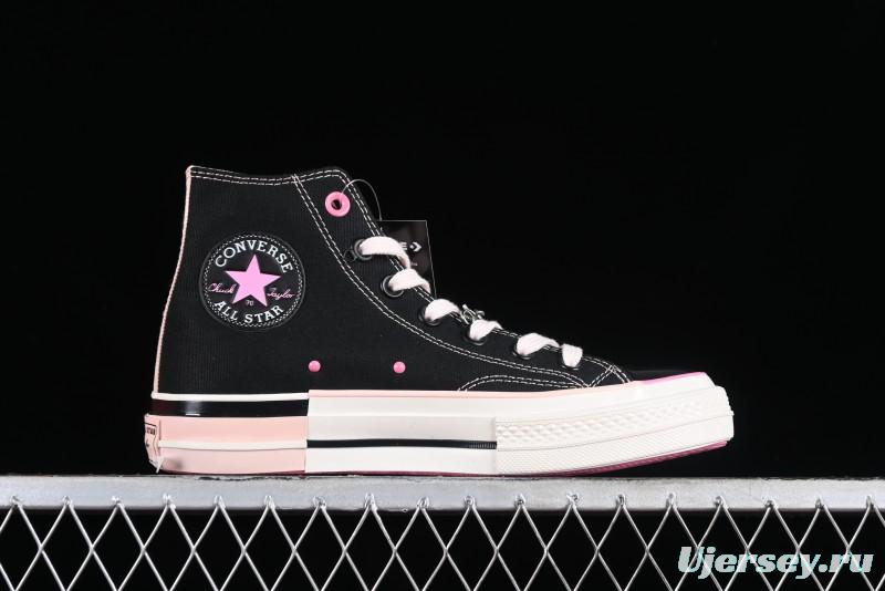 Converse Chuck 70s High Top Canvas Sneakers with Chain Accents in Black & Pink - A09539C