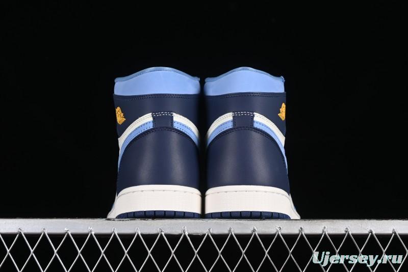 Nike Air Jordan 1 High OG "First in Flight" Basketball Shoes with UNC Blue and Yellow Accents - FD2596-400