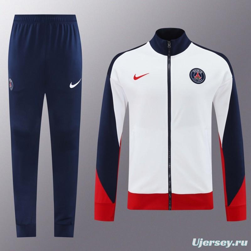 24 25 PSG White Full Zipper Jacket +Long Pants
