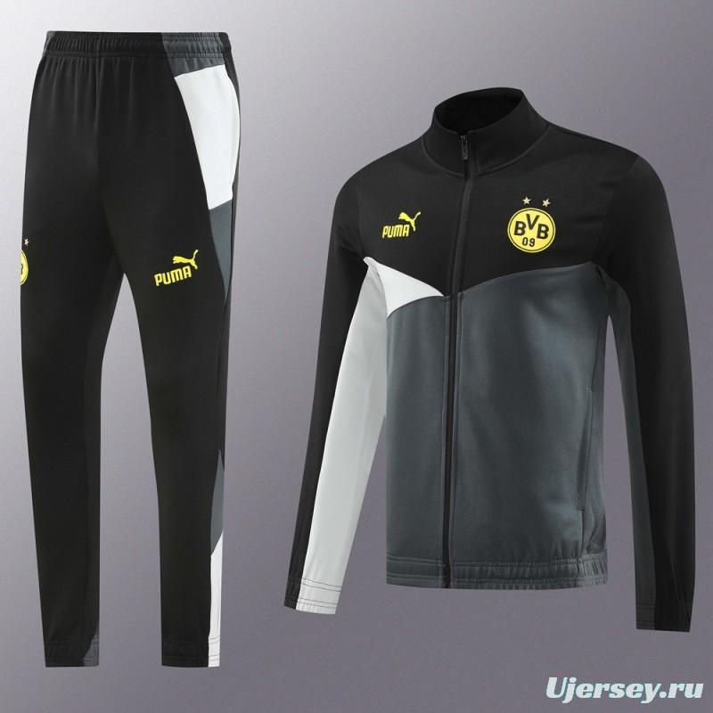 24/25 Borussia Dortmund Grey/Black Full Zipper Jacket +Long Pants