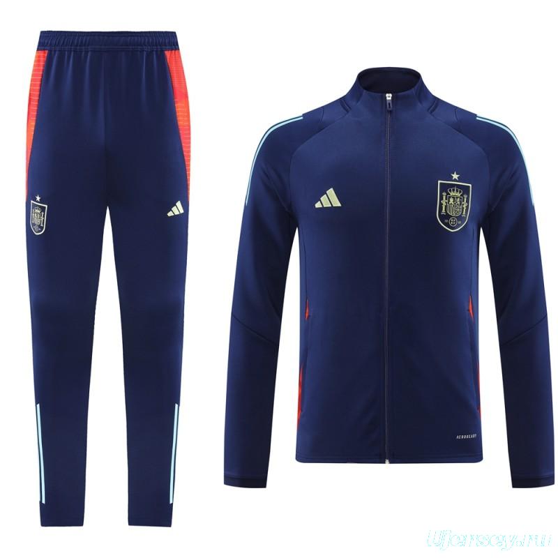 2024 Spain Navy Full Zipper Jacket +Long Pants