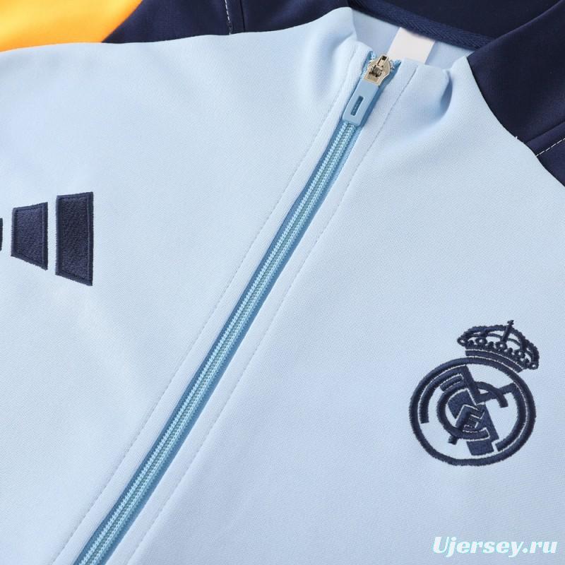 24/25 Real Madrid Light Blue/Yellow Full Zipper Jacket +Long Pants