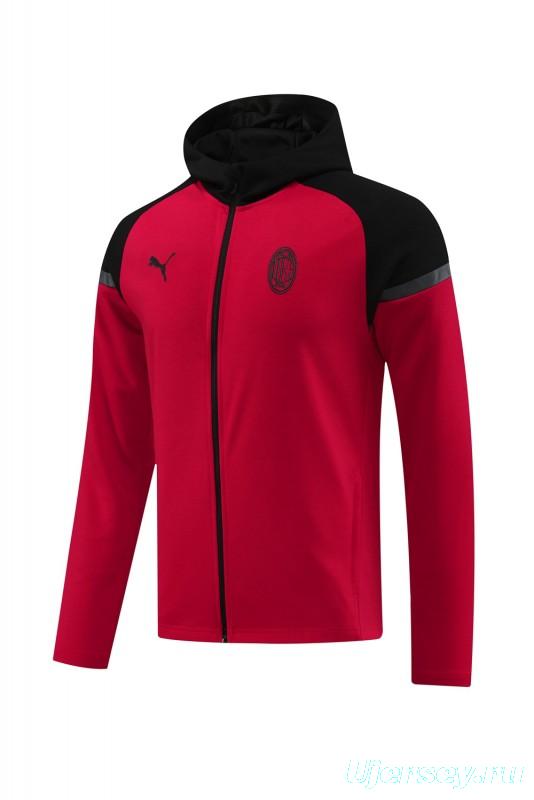 24/25 AC Milan Red/Black Hoodie Full Zipper Jacket +Long Pants