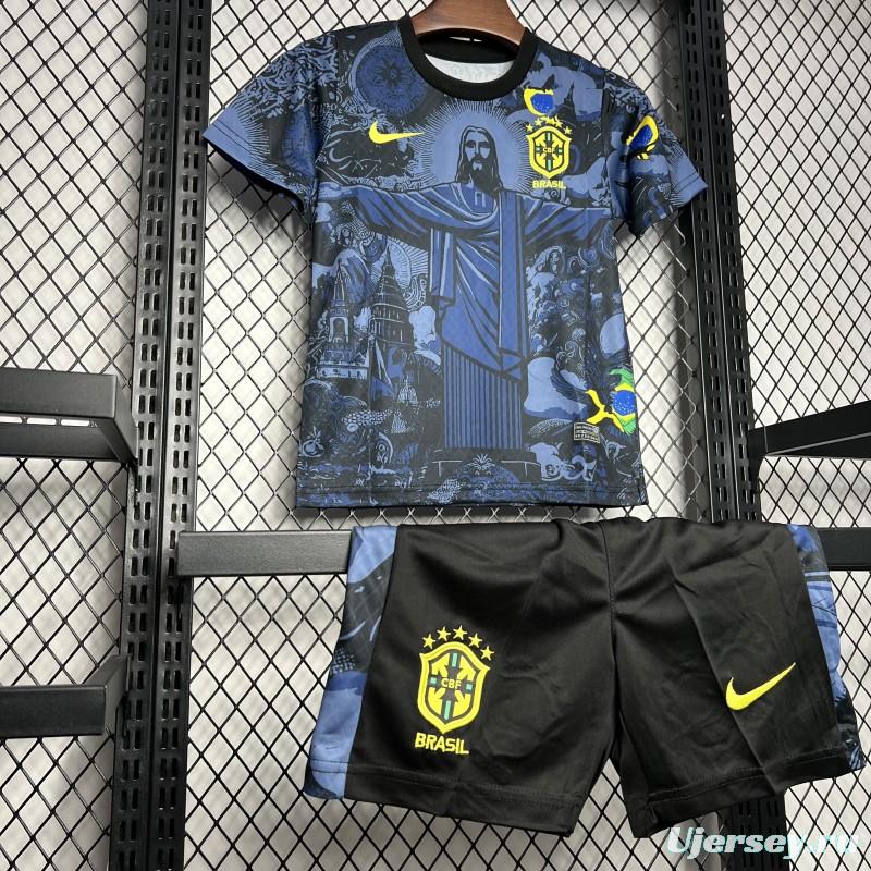 2024 Kids Brazil Christ The Redeemer Dark Blue Special Jersey