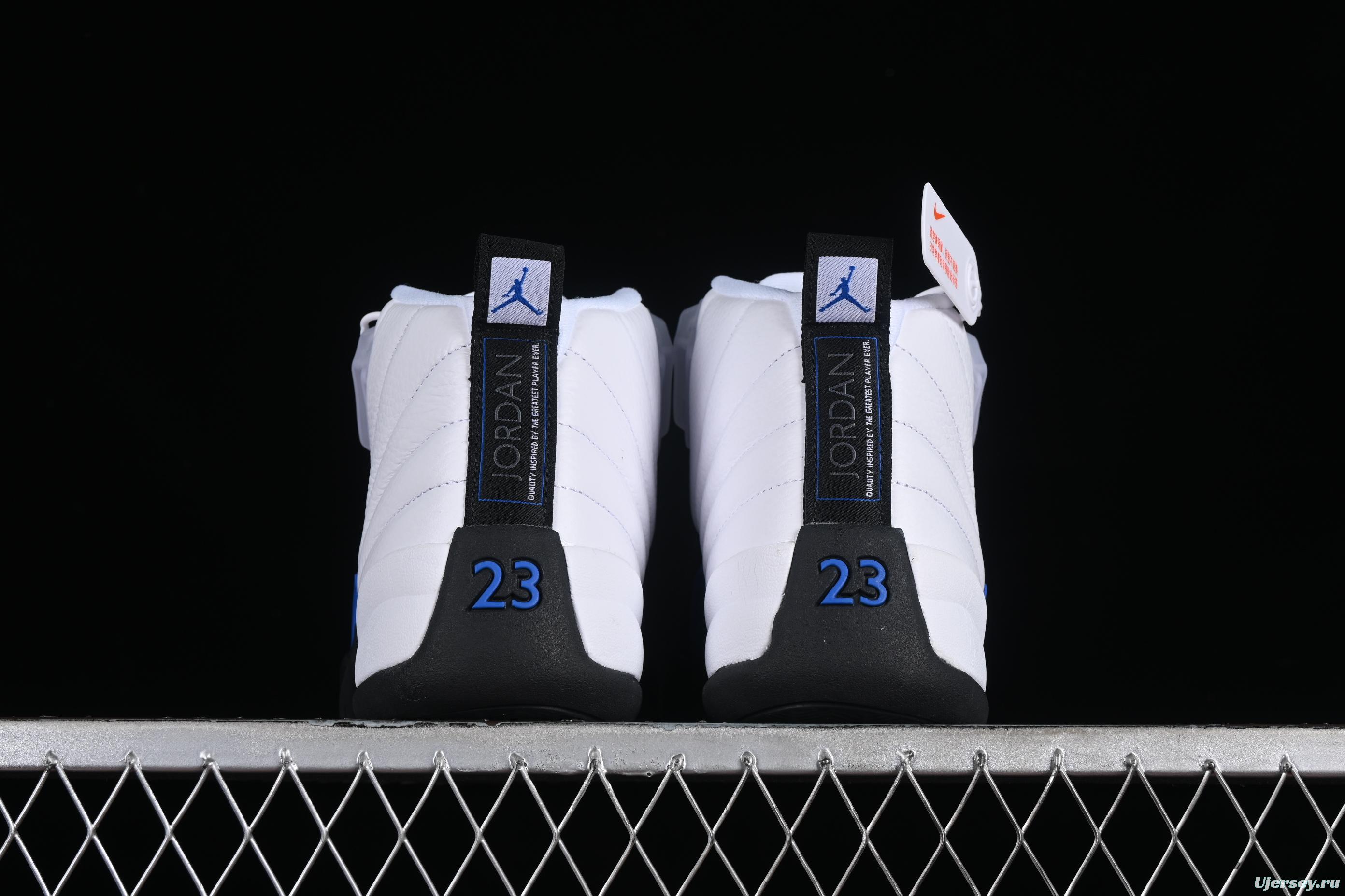 Nike Air Jordan 12 Retro Basketball Shoes in White Black Blue - CT8013-140