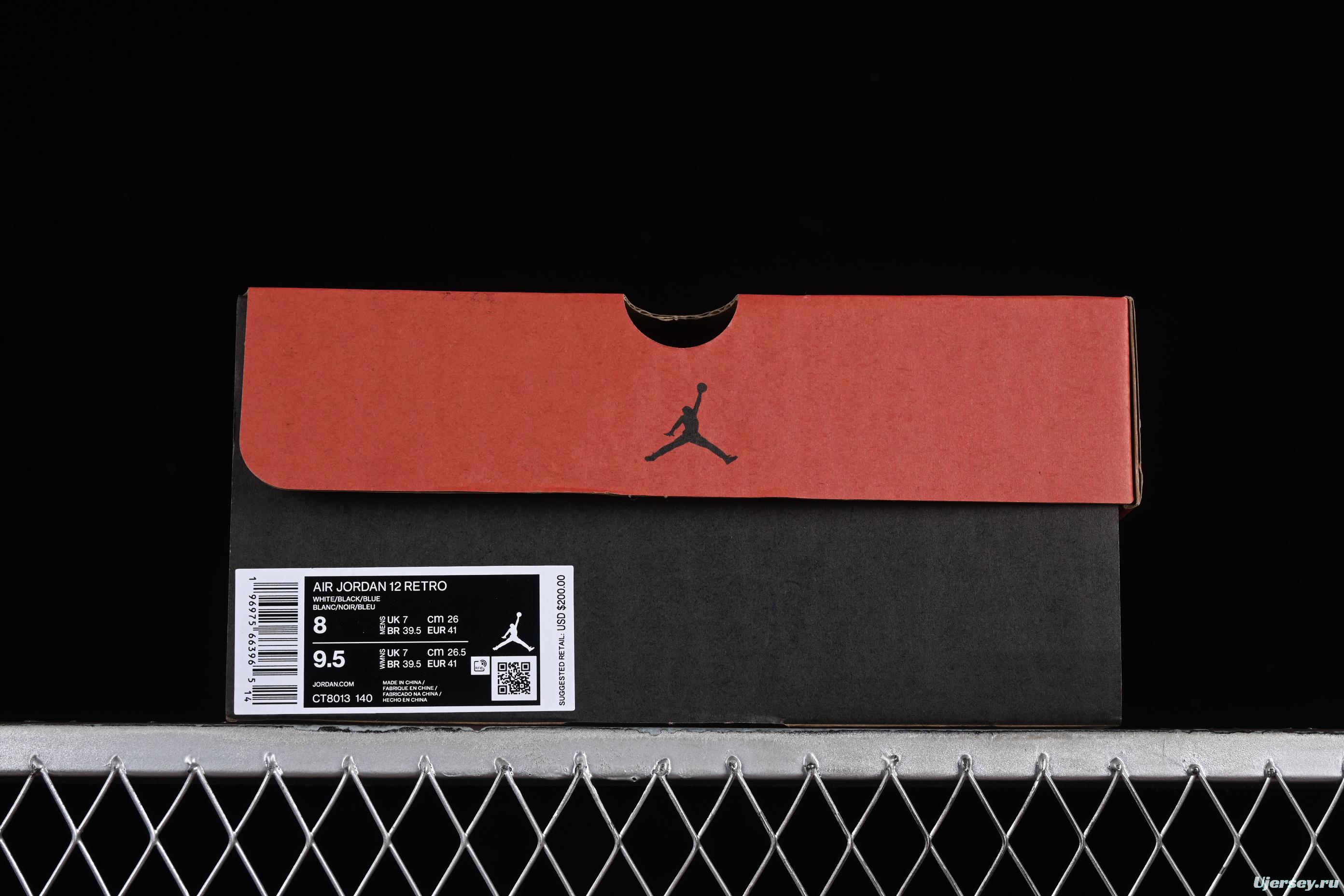 Nike Air Jordan 12 Retro Basketball Shoes in White Black Blue - CT8013-140