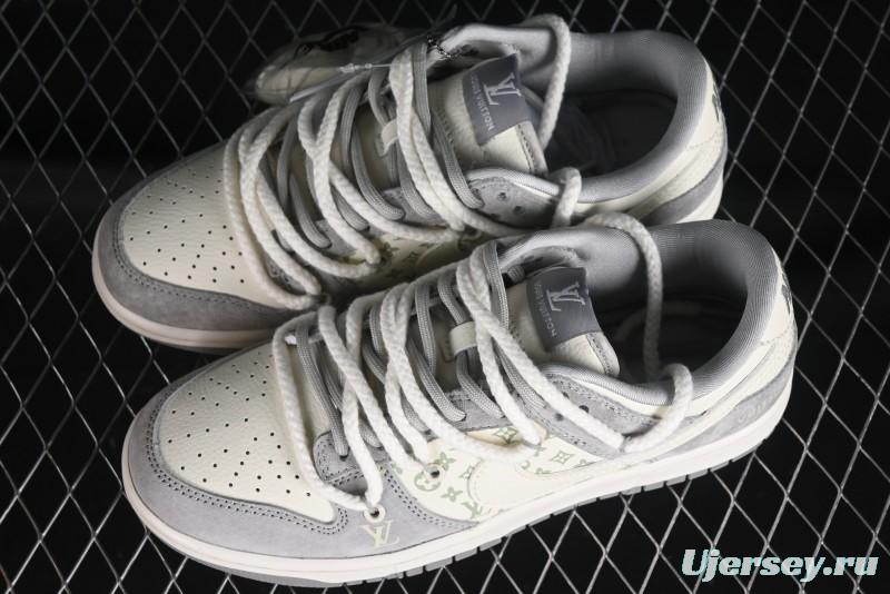 Nike SB Dunk Low LV Collaboration - Beige Grey Strap Pig Suede Anniversary High-End Custom Low-Top Casual Sneakers - SJ2068-237