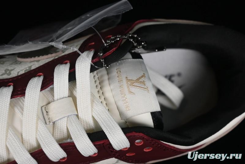 Louis Vuitton x Nike Dunk Low Customized Sneakers - Burgundy with Silver Swoosh SB Low Top Casual Skate Shoes - FC1688-188