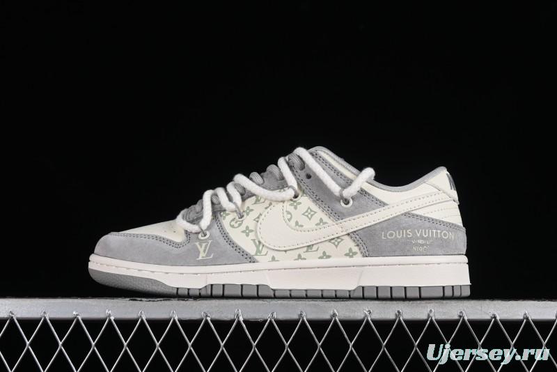 Nike SB Dunk Low LV Collaboration - Beige Grey Strap Pig Suede Anniversary High-End Custom Low-Top Casual Sneakers - SJ2068-237