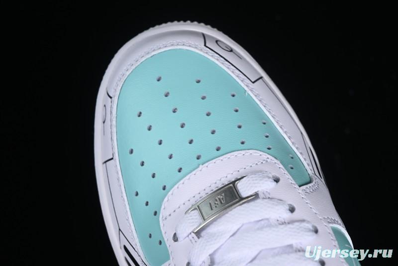 Nike Air Force 1 '07 Low PS5 Gaming Theme Ice Green Casual Sneakers - CW2288-114