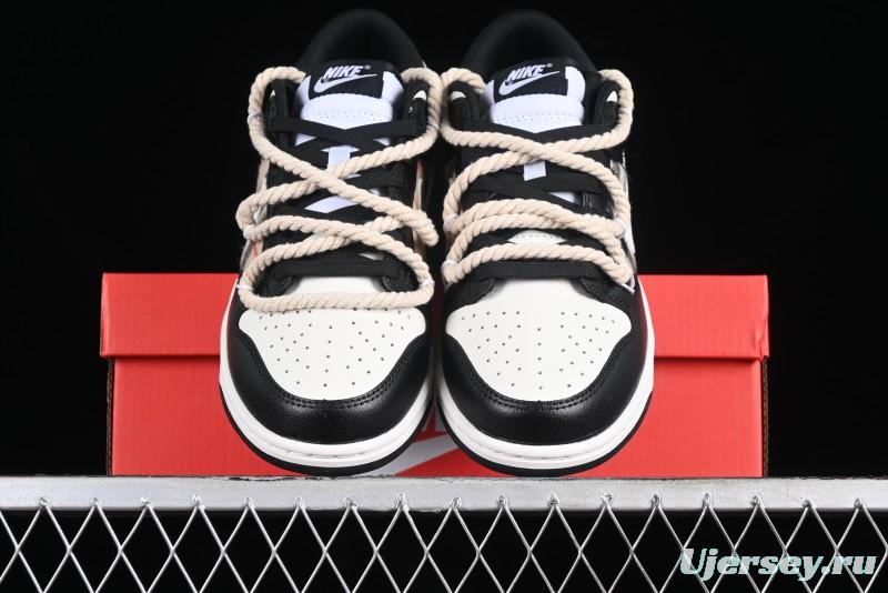 Nike Dunk Low SB Deconstructed Lace-Up Casual Sneakers with Scottish Plaid and Hemp Rope Design - DD1391-100
