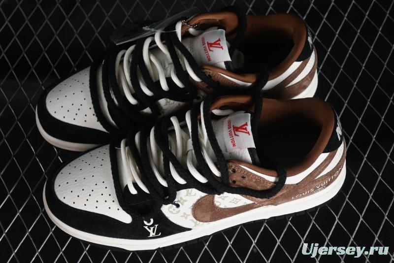 Nike SB Dunk Low LV Collaboration - Black Brown Fade Anniversary Custom Low-Top Casual Sneakers - SJ2068-233
