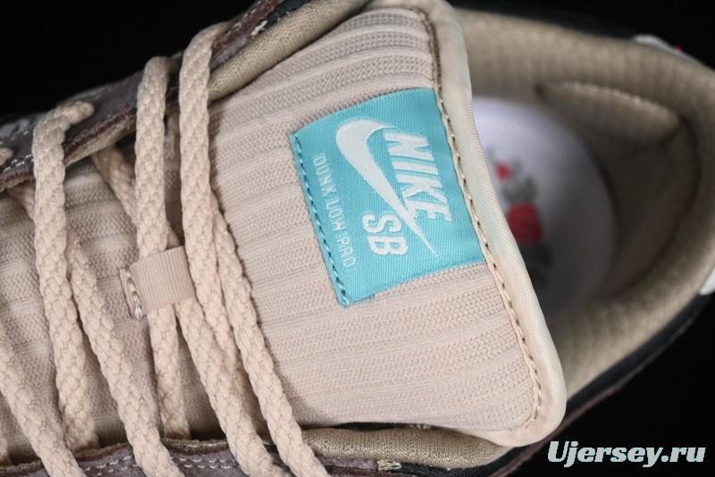 Nike SB Dunk Low Retro Sneakers with Floral Embossed Design and Tiffany Blue Accents - FZ3129-200