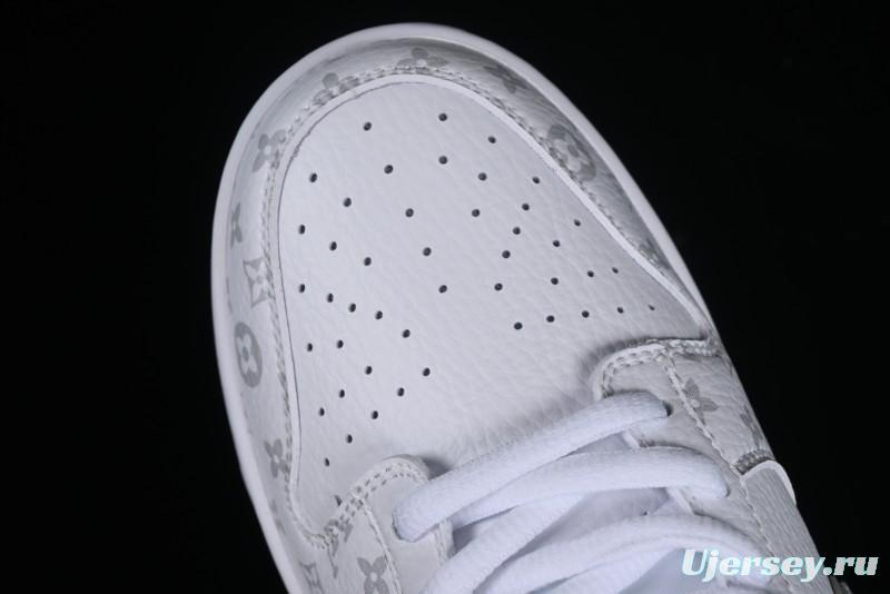 Nike SB Dunk Low Louis Vuitton Collaboration - White Grey Print High-End Custom Low-Top Casual Skate Shoes - LV0526-592
