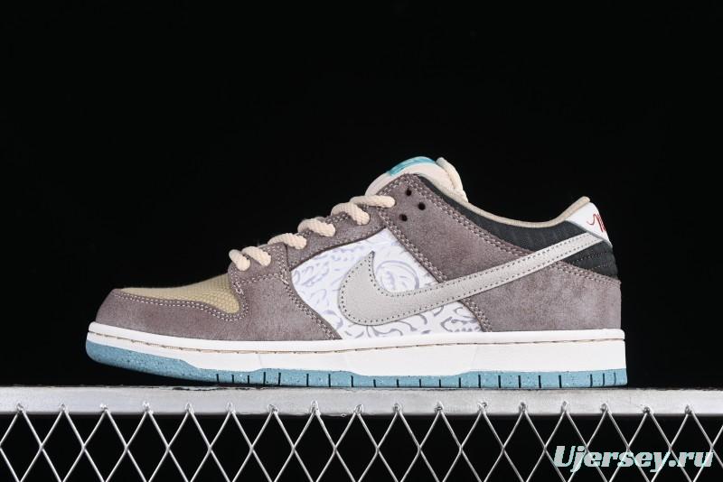 Nike SB Dunk Low Retro Sneakers with Floral Embossed Design and Tiffany Blue Accents - FZ3129-200
