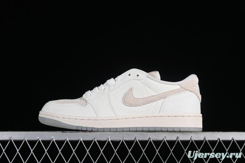Nike CP3 x Air Jordan 1 Low AJ1 Floral Embossed White Casual Sneakers - FZ0455-200