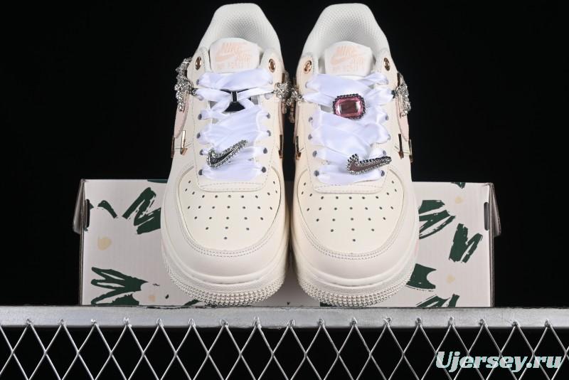 Nike Air Force 1 '07 Low Casual Sneakers in Romantic Pink-Purple with Diamond Chain Accessories - FV1122-333