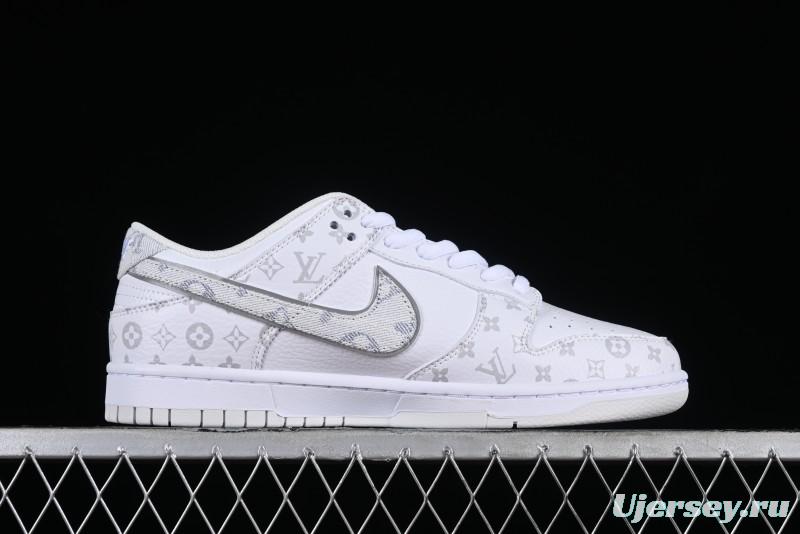Nike SB Dunk Low Louis Vuitton Collaboration - White Grey Print High-End Custom Low-Top Casual Skate Shoes - LV0526-592
