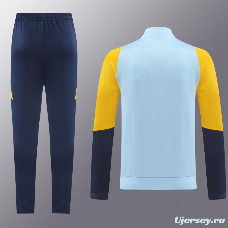 24/25 Real Madrid Light Blue/Yellow Full Zipper Jacket +Long Pants