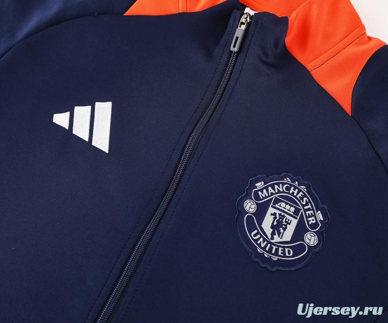 24/25 Manchester United Navy/Orange Full Zipper Jacket +Long Pants