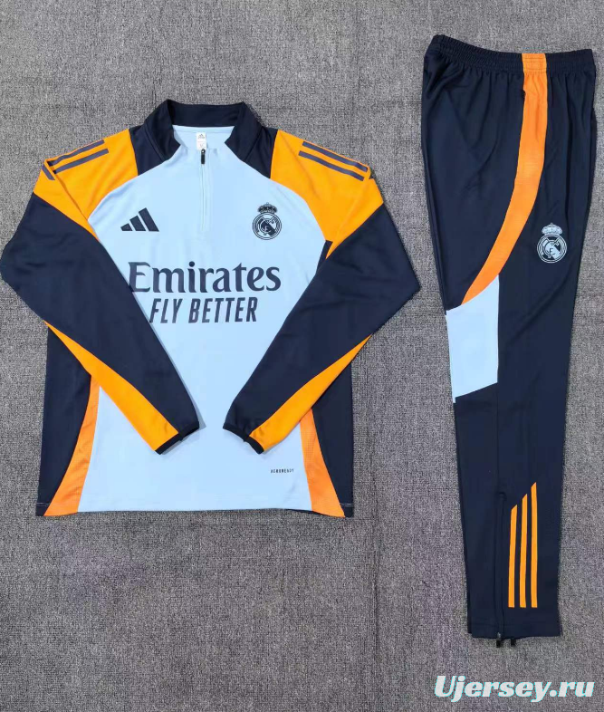 24/25 Kids Real Madrid Light Blue/Orange Half Zipper Jacket+Long Pants