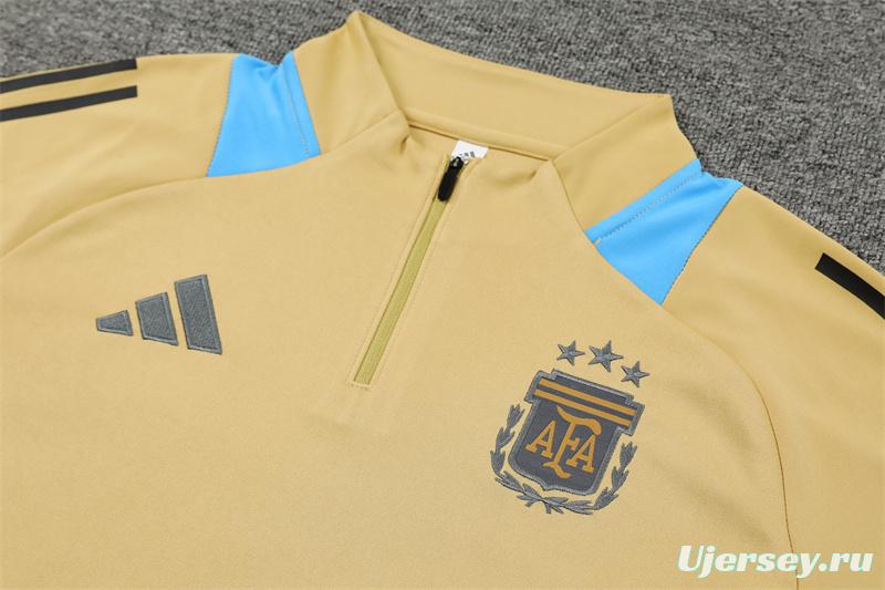 2024 Argentina Golden Half Zipper Jacket+Long Pants