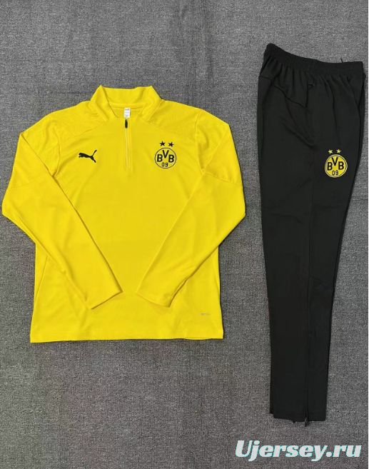 24/25 Kids Borussia Dortmund Yellow Half Zipper Jacket+Long Pants