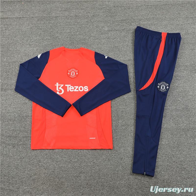 24/25 Manchester United Orange/Navy Half Zipper Jacket+Long Pants