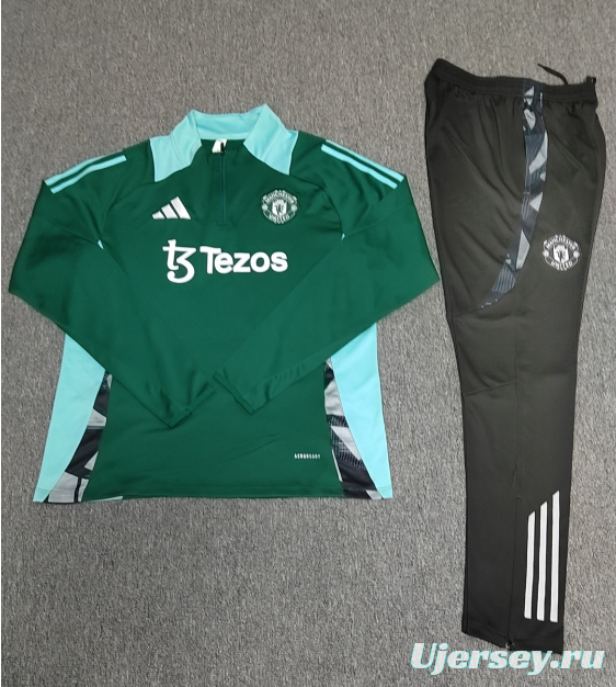 24/25 Kids Manchester United Green Half Zipper Jacket+Long Pants