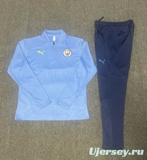 24/25 Kids Manchester City Sky Blue Half Zipper Jacket+Long Pants