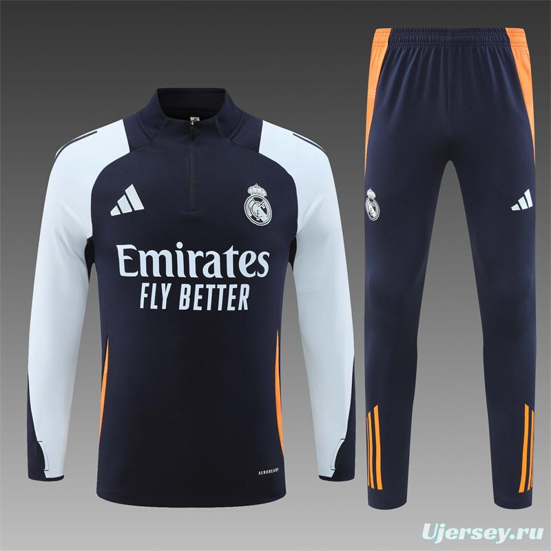 24/25 Real Madrid White/Navy Half Zipper Jacket+Long Pants