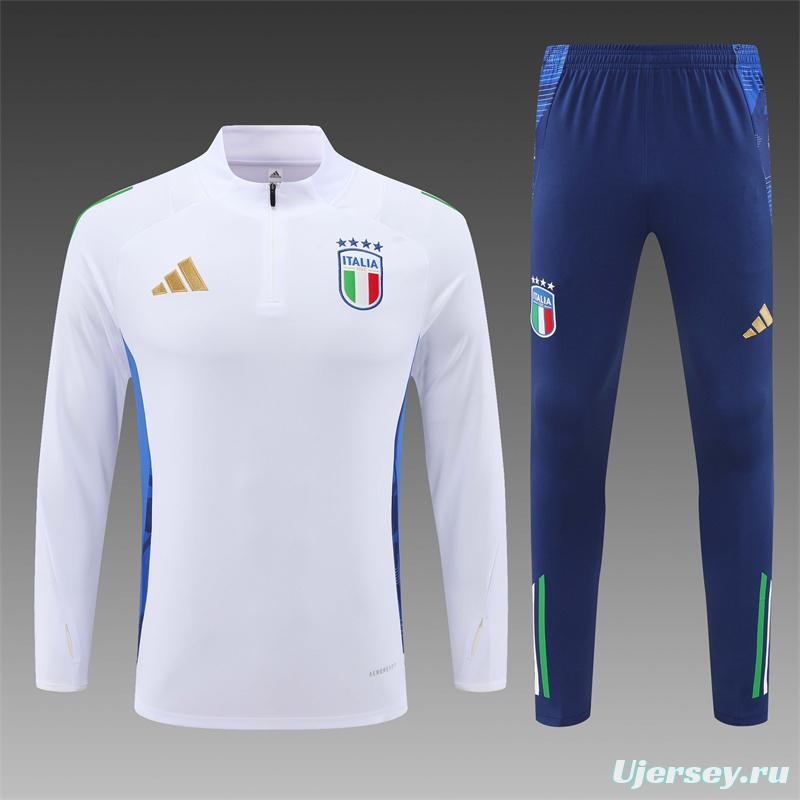 2024 Italy White Half Zipper Jacket+Long Pants