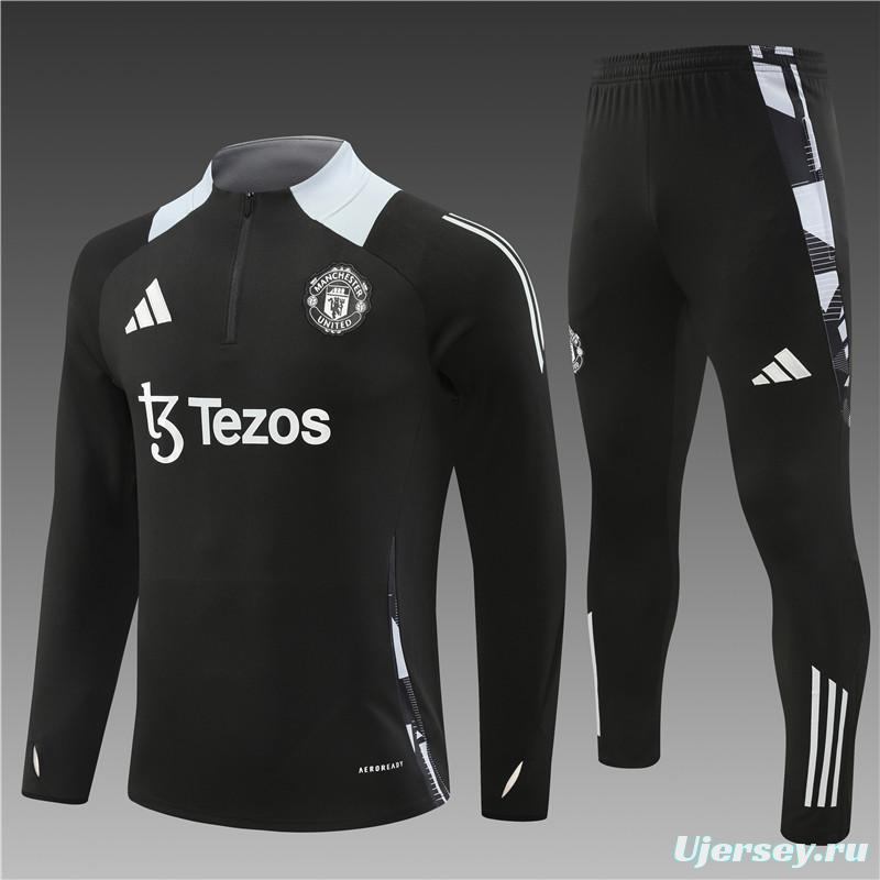 24/25 Manchester United Black Half Zipper Jacket+Long Pants