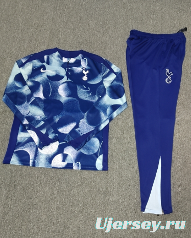 24/25 Kids Tottenham Hotspur Blue Camouflage Half Zipper Jacket+Long Pants