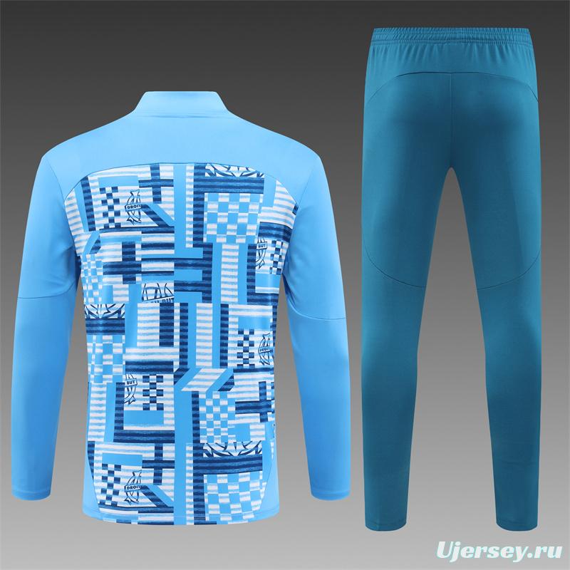 24/25 Olympique Marseille Blue Camouflage Half Zipper Jacket+Long Pants