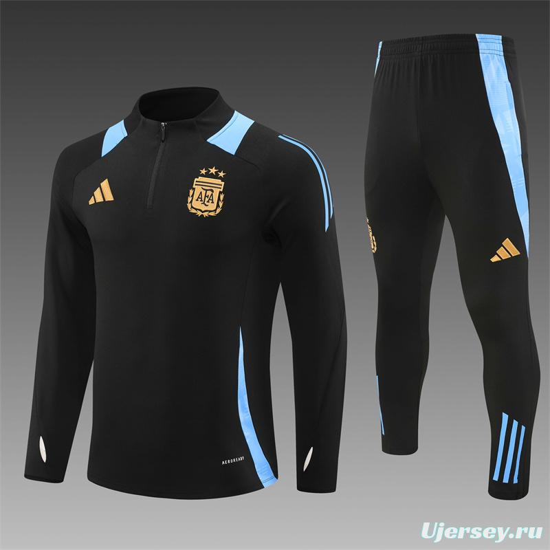 2024 Argentina Black Half Zipper Jacket+Long Pants