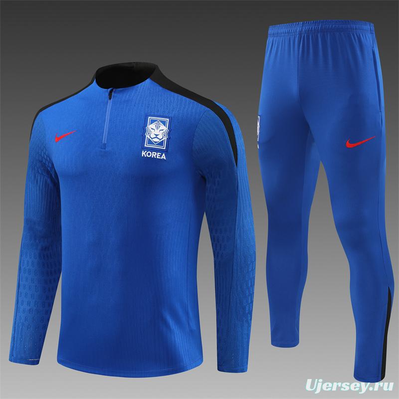 2024 South Korea Blue Half Zipper Jacket+Long Pants