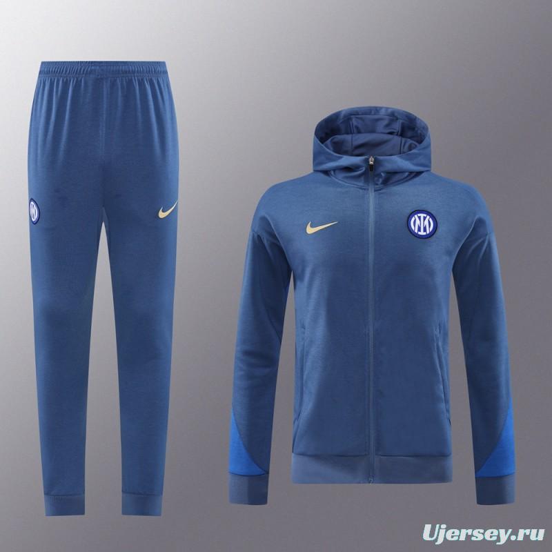 24/25 Inter Milan Blue Hoodie Full Zipper Jacket +Long Pants