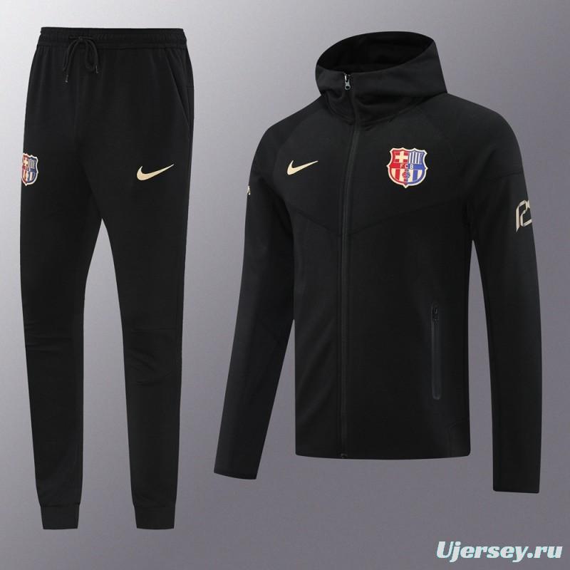 24/25 Barcelona Black Hoodie Full Zipper Jacket +Long Pants