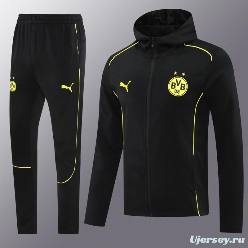 24/25 Borussia Dortmund Black Hoodie Full Zipper Jacket +Long Pants