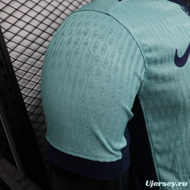 Player Version 25/26 Barcelona Blue 125Th Anniversary Mint Green Jersey with Navy Blue Stripe and Spotify Sponsor